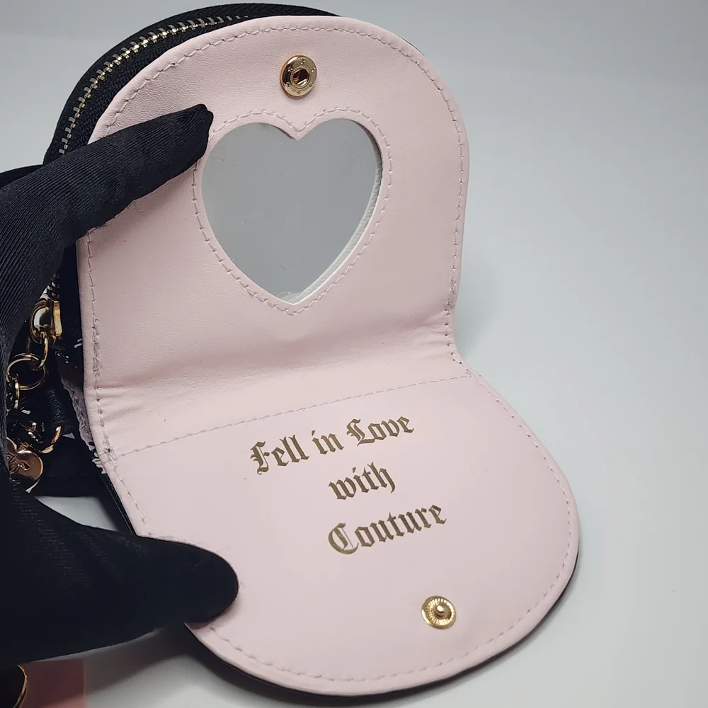 Juicy Couture Black Quilted Coin Purse with Mirror NWT Gold Studs & JC Logo